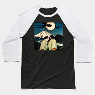 Ukiyo-E Mount Fuji Full Moon Oil Painting Baseball T-Shirt